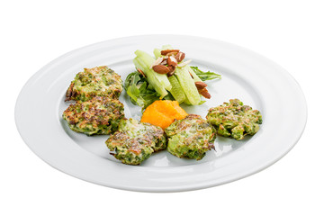 Fritters of broccoli on white background