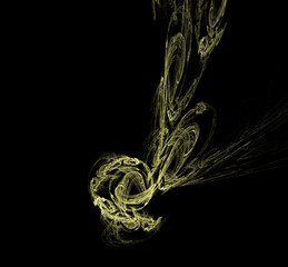 Yellow sphere fractal on black background. Fantasy fractal texture. Digital art. 3D rendering. Computer generated image.