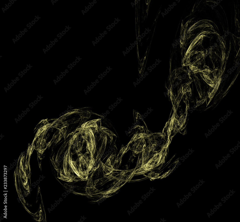 Poster yellow fractal illustration on black background. fantasy fractal texture. digital art. 3d rendering.