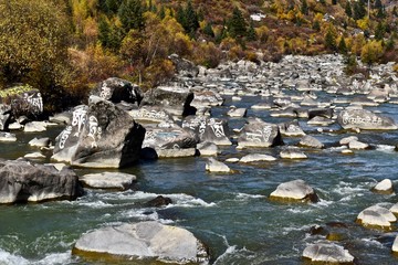Sacred stones close to tibetan village Tagong, Sichuan, China