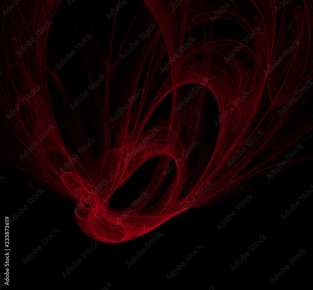 Poster Red abstract fractal on black background. Fantasy fractal texture. Digital art. 3D rendering. Computer generated image.