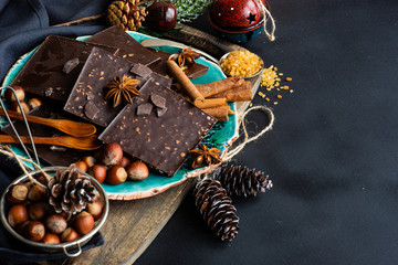 Culinary concept with different types of chocolate