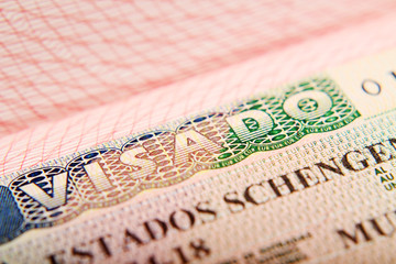 Spanish Schengen visa in a passport	
