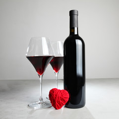 Bottle of wine and a red heart Love and romance.