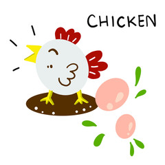 Little cute chicken and two eggs.animal concept.vector illustration.