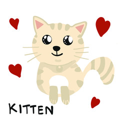 Khaki Kitten cute with many hearts.vector illustration. 