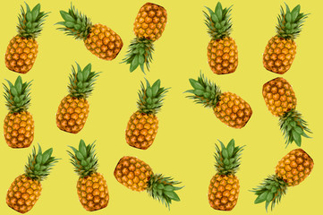 tropical fruit pineapple isolated / illustration of pineapple fruit isolated on yellow background - ripe pineapple pattern texture summer fruits for healthy concept