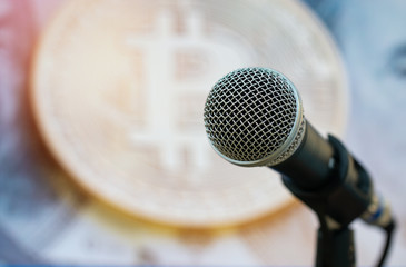 Seminar Conference Concept : Microphones for speech or speaking in seminar room, talking for...