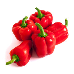 Group of sweet peppers, red, top view.