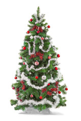 Red and white Decorated christmas tree, isolated on white background