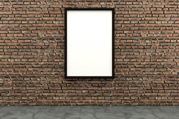 3d render black Photo frame on brown brick wall