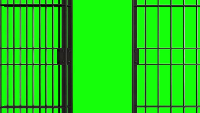 3d rendered animation of opening jail door on green screen