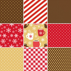 Cute set of Hot Drinks seamless patterns