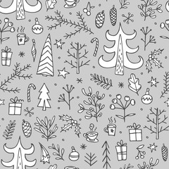 Christmas seamless pattern with doodles