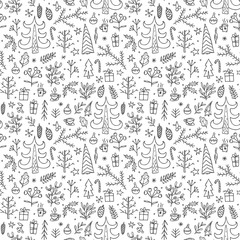 Christmas seamless pattern with doodles