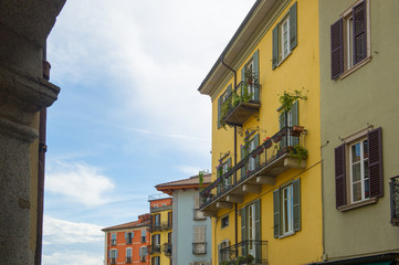 Fototapeta na wymiar colorful houses of italy , Verbania, Italy