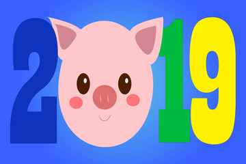 Creative postcard for New 2019 Year with cute pig.
