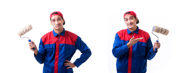 Young painter contractor isolated on white background