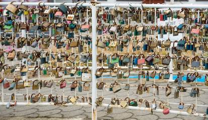 Fototapeta premium Love lock on the bridge in town
