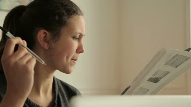 Female student studying without success