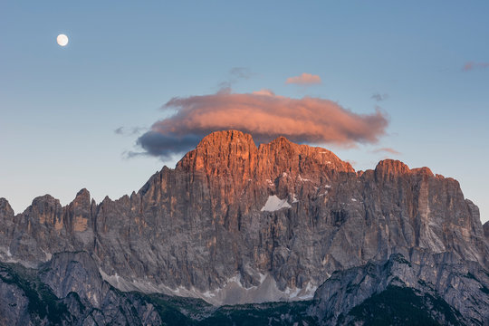 Civetta mountain at sunset from Colle Santa Lucia, dolomites, Italy