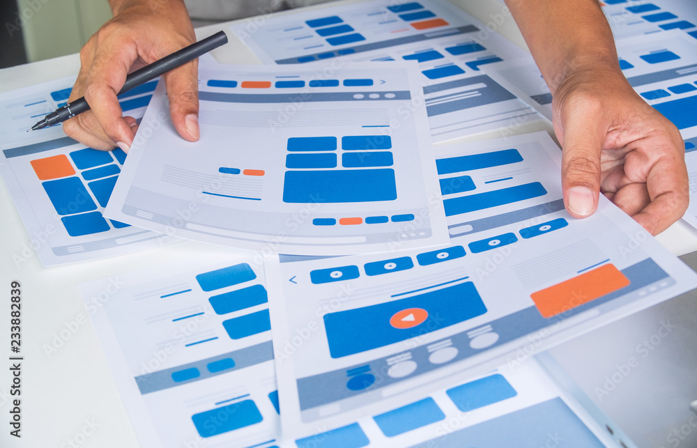 Poster website designer creative planning application developer development draft sketch drawing template l