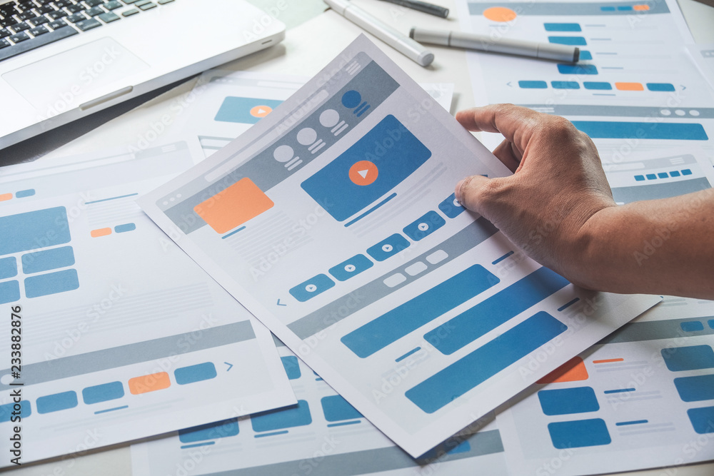 Poster website designer creative planning application developer development draft sketch drawing template l