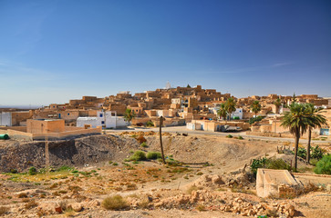 Obraz premium Ancient town in Sahara Desert, Tunisia, Africa, HDR