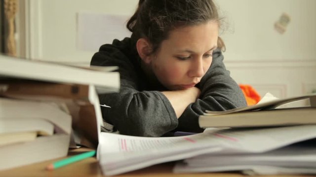 Female student tired of studies