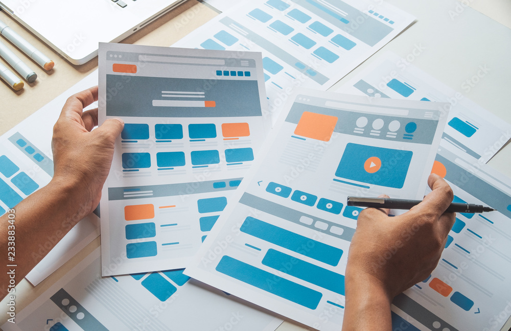 Poster website designer creative planning application developer development draft sketch drawing template l