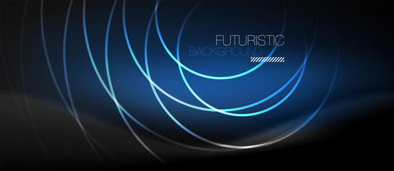 Dark abstract background with glowing neon circles