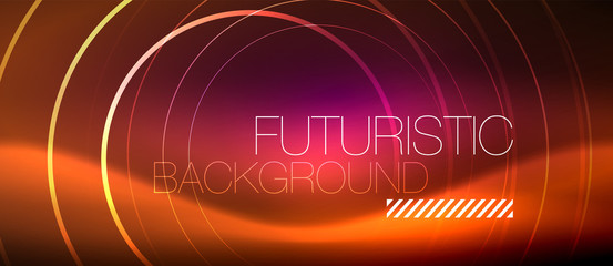 Neon glowing techno lines, hi-tech futuristic abstract background template with square shapes