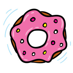 Cute cartoon fancy sweet donut pastry illustration. Outlined isolated on white background illustration