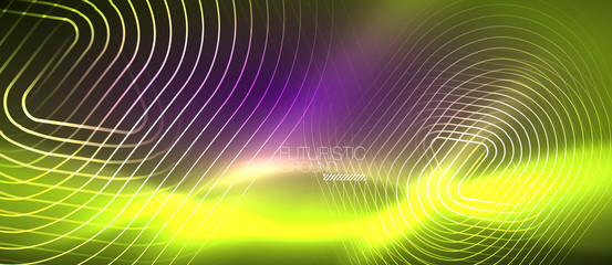 Color shiny neon lights background with abstract lines