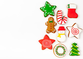 Set of Christmas gingerbread on white background.