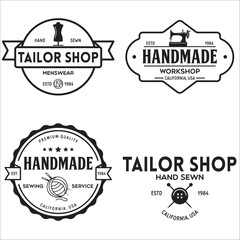 Set of vintage sewing and tailor labels, badges, design elements and emblems. Tailor shop old-style logo.