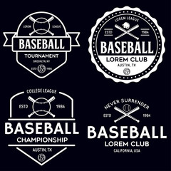 Set of vintage baseball typography emblems, sports logos and design elements. Logotype templates and badges.