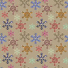 Seamless christmas texture with snowflakes on beige background - 233885816