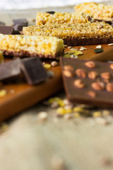 Granola Bars and chocolate with hazelnuts  