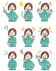 作業着を着た女性 セット