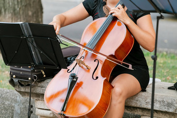 Fototapeta premium 15 JULY 2018, TARRAGONA, SPAIN: Street musician playing violin