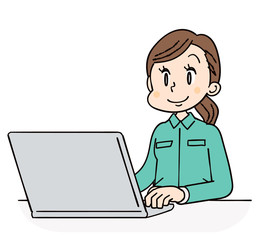 作業着の女性 スマホ