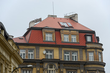 Old building on Truhlarska Street 1097 in Prague, Czech Republic.