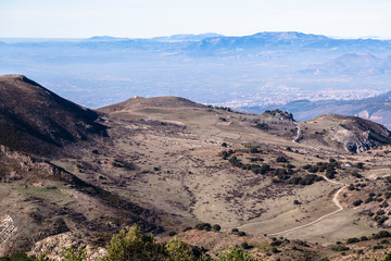 Rocks and mountains in Spain in Sierra Nevada with trail for hiking