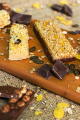 Granola Bars and chocolate with hazelnuts