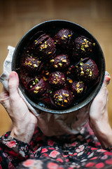 Baked whole beet with olive oil, herbs and pistachios
