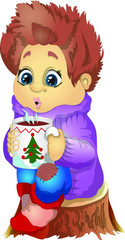 forest man, boy, elf drinking tea