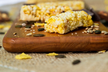 Granola Bars and chocolate with hazelnuts 