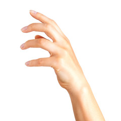 Woman hand with crooked fingers showing magic trick or holding ball