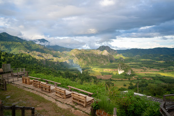 Bench view point with beautiful mountain views.